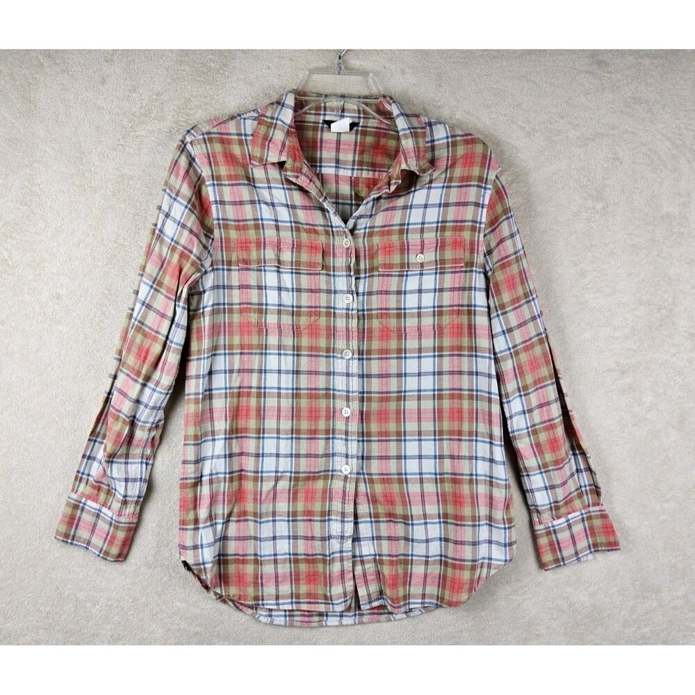 J Crew Women's 100% Cotton Button Front Plaid Top Size XS